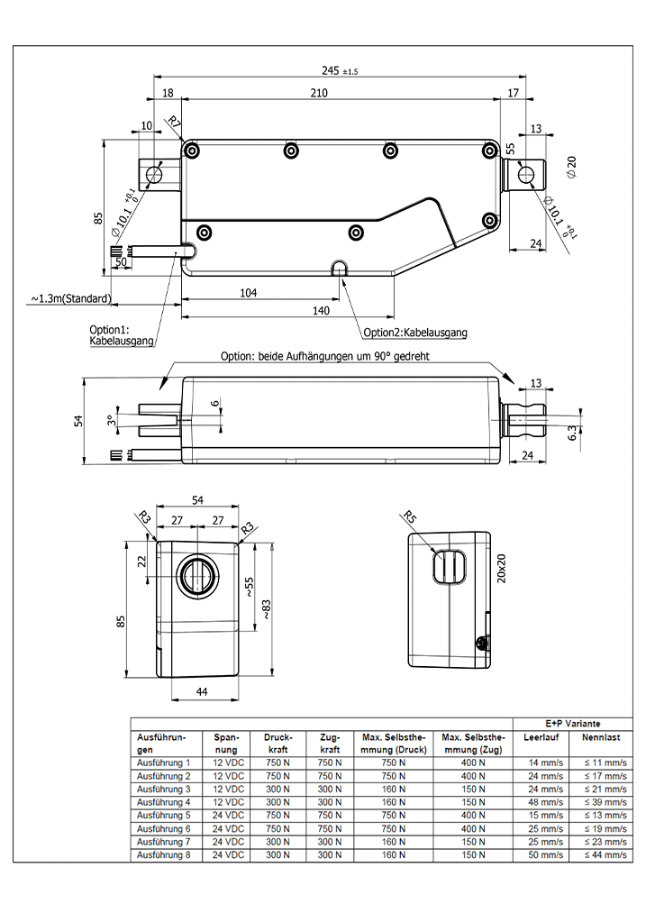 Disegno tecnico attuatore lineare LD75